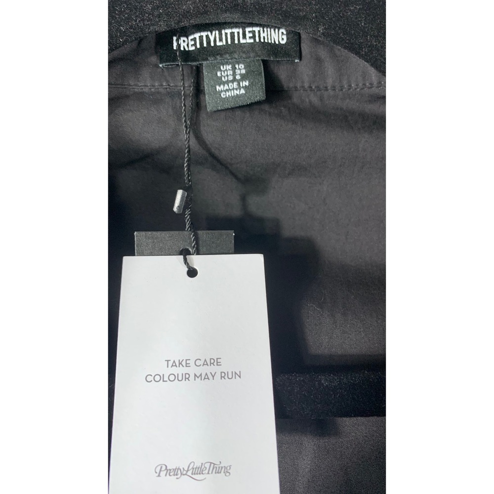 PrettyLittleThing Black Cotton Cinched Cuff Shoulder Pad Shirt Size 6 NEW - Picture 9 of 9